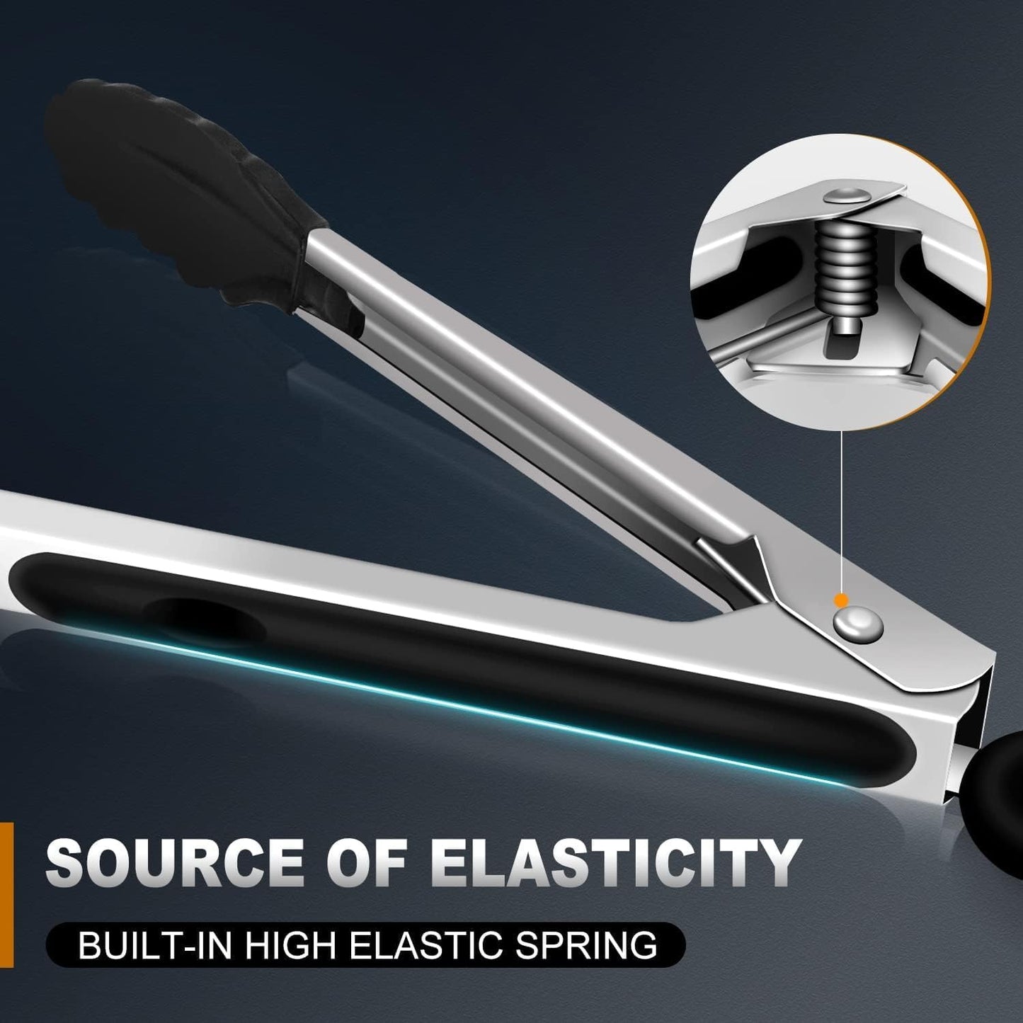 17 & 12 Inch Extra Long Kitchen Tongs with Silicone Tips, Heat Resistant 600 Degrees Silicone Tong, Stainless Steel Tongs for Cooking, Food, Bbq, Grilling, Barbecue, Dishwasher 2 Pack