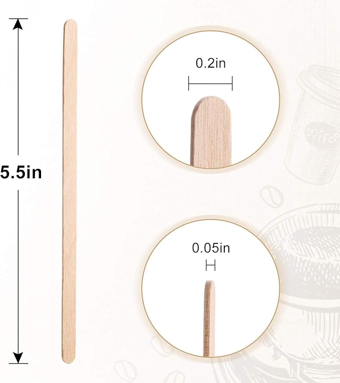 Wooden Coffee Stirrers Individually Wrapped 5.5" Coffee Stir Sticks 500 Pcs, Natural Birch Round End Thick Birch Wood Eco-Friendly Suitable for Coffee, Cocktail and Hot Drinks
