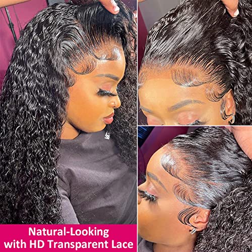 Wingirl 180 Density 13x4 HD Lace Front Wigs Human Hair Pre Plucked with Baby Hair Transparent Glueless Brazilian Deep Wave Frontal Wigs for Women Natural Black Color