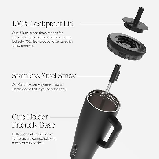 BrüMate Era 40 oz Tumbler with Handle and Straw | 100% Leakproof Insulated Water Bottle Tumbler with Lid and Flexible SoftSip Straw | Made of Stainless Steel | Cup Holder Friendly | 40oz (Java)