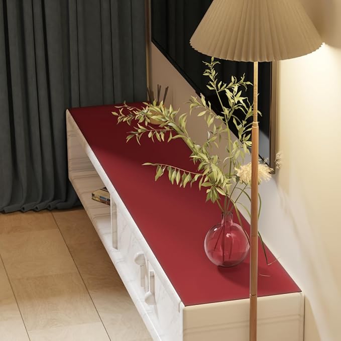 Leather Table Cover,1.8mm Thick,17x72 Inch Desk Cover,Dresser Cover Top,Dresser Protector Top,Dresser Cover,End Table Cover.(Black+Wine Red,17x72)