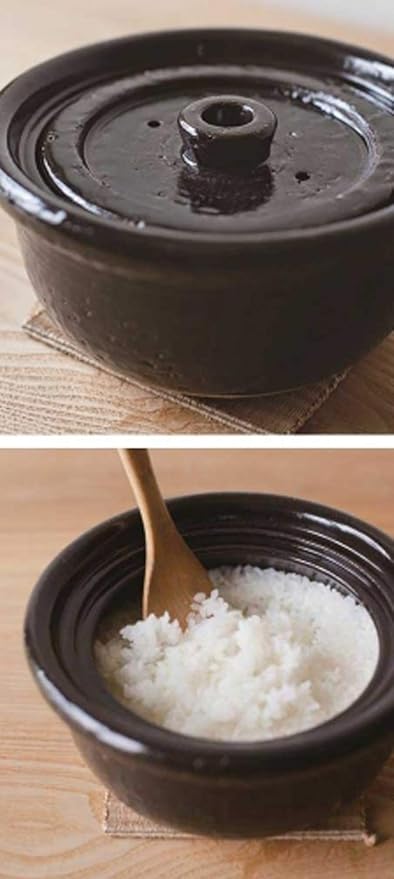 Japanese Donabe Kago Rice Cooking Pot, 2 Go, 1200cc, Black