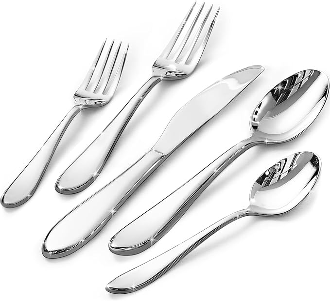 KINGSTONE 60-Piece Silverware Set for 12,18/10 Premium Stainless Steel Flatware Set, for Home, Restaurant, Wedding and Party Use, Mirror-Polished Cutlery Set, Dishwasher Safe