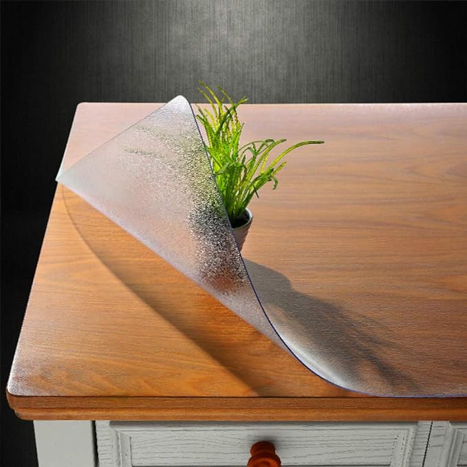 NECAUX Custom 24 x 24 Inch Frosted Table Cover Protector, 1.5mm Thick Crystal Water Resistant Plastic Square Heavy Duty Desk Pad Mat Non-Slip Tablecloth Protector for End Table Night Stand, Side Table