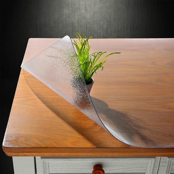 NECAUX Custom Multisize 1.5mm Thick Frosted PVC Table Cover Protector - 54 x 120 Inch Plastic Protective Table Pad Kitchen Wood Grain Vinyl 10 Foot Dining Room Table/Meeting Table Cover