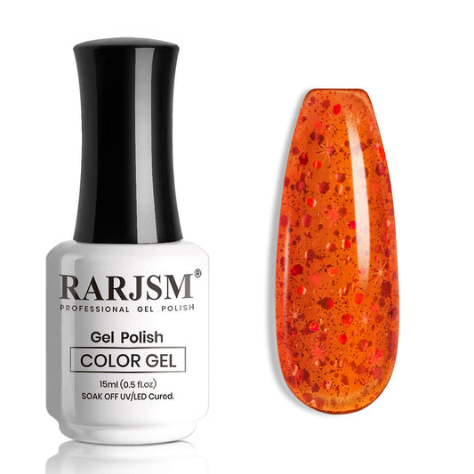 RARJSM Rainbow Glitter Gel Nail Polish Diamond Gel Polish Orange Red Big Flakes Sparkly Chunky Iridescent Pigments Nail Gel Polish Soak off Led UV Curing Required for Nail Art Salon Manicure