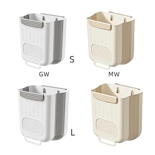 Collapsible Hanging Kitchen Trash Can Kitchen Waste Bin Hanging Countertop Trash Can Wall Mounted Recycling Garbage Basket for Bathroom(S,Gray White)