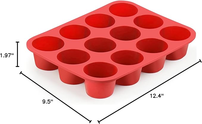 Vodolo 12-Cup Silicone Professional Non-Stick Popover Pans for Muffins, Brownies and Baking