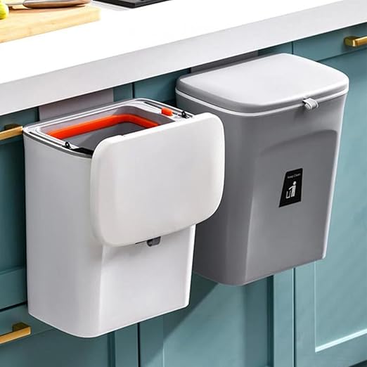 PATKAW Wall-Mounted Kitchen Trash Can 9l with Lid Plastic Garbage Bin Sealed Compost Bin with Removable Inner Bucket for Indoor Food Waste Storage