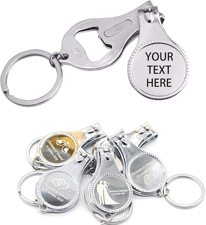 20 pcs-Personalized 4 in 1 Multi Function Bottle Opener, Nail Clipper, Wedding Favors Brewery, Private Customized, Sliver, Multitool Gifts for Men