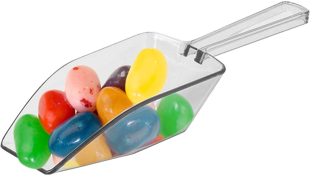 Clear Mini Plastic Acrylic Scoops 24 Pcs | 5.5” Kitchen Scoop | Wedding Desserts | Candy Buffet, Ice Cream, Protein Powders, Coffee, Tea, Flour (24 Pack, 5.5")