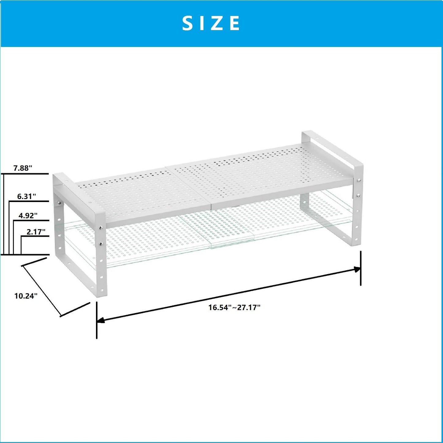 Expandable,Adjustable & Stackable Spice Rack, Cabinet Kitchen Countertop Shelf Organizer,Metal Pantry Storage Shelves - Space-Saving Storage Solution(1Pack/White/Large)