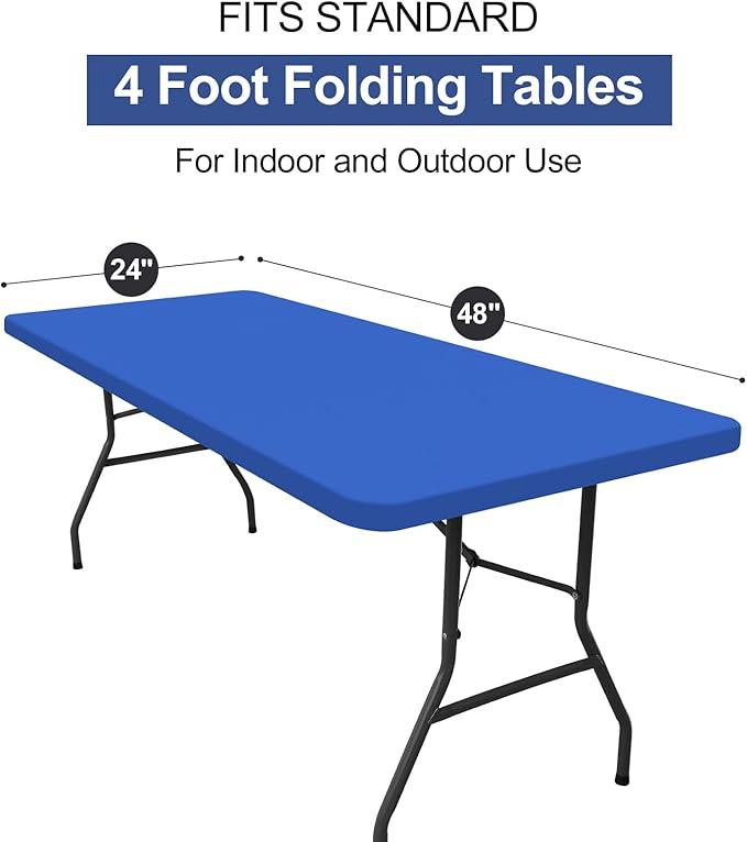 homing Rectangle Table Cloth Cover, Waterproof Polyester Elastic Fitted Tablecloth, Fits for 4 Foot Folding Tables, Washable Table Protector for Picnic, Camping, Outdoor (Blue, 24" x 48")
