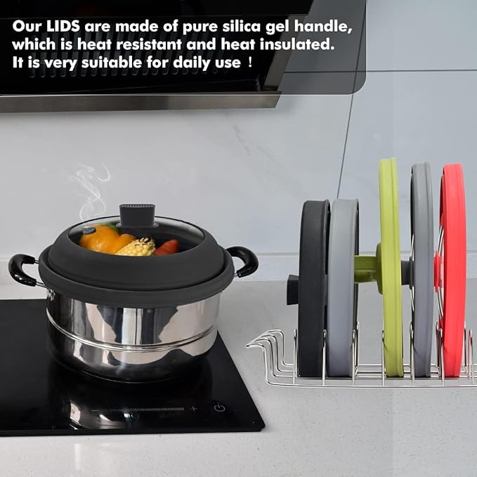 Tall Microwave Splatter Cover Glass Cover Guard Lid 5.8 inch Height with Collapsible Silicone for Food Pot Plate 10.8 inch Black