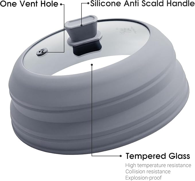 Microwave Splatter Cover Microwave Cover for Food 10.5 Inch Collapsible Glass Microwave Cover with Handle Silicone microwave splatter cover for Home Kitchen (Grey)