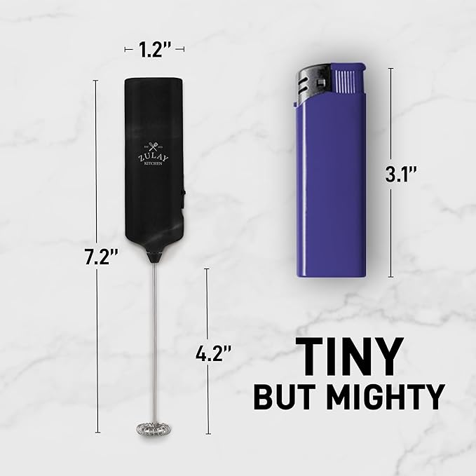 Mini & Mighty Milk Frother Wand – Powerful Handheld Coffee Frother, Battery Operated Drink Mixer – Compact Pocket Size – Detachable Whisk for Latte, Cappuccino, Matcha, Hot Chocolate – Black Marble