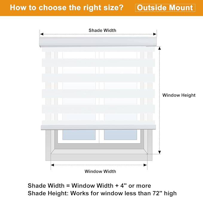 Persilux Cordless Zebra Blinds for Windows Shades (53" W x 72" H, White) Dual Layer Fabric Light Control for Day and Night Room Darkening Sheer Roller Shades for Home, Bedroom and Office