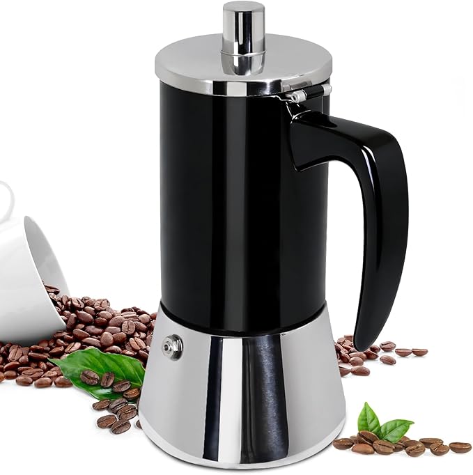 6 Cup Thickened Moka Pot 304 Stainless Steel 300ml Italian Espresso Coffee Maker Stovetop CoffeeMakers Mocha Pot Percolator for Induction Stove Classic Cafe Makers Portable for Easy Brewing