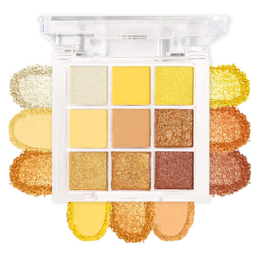 evpct 9 Colors Yellow Gold Bronze Cocoa Maroon Glitter Shimmer Matte Eye Shadow Palette Makeup, Highly Pigmented Waterproof Yellow Gold Bronze Cocoa Maroon Shimmer Sparkling Party Eyeshadow Palette