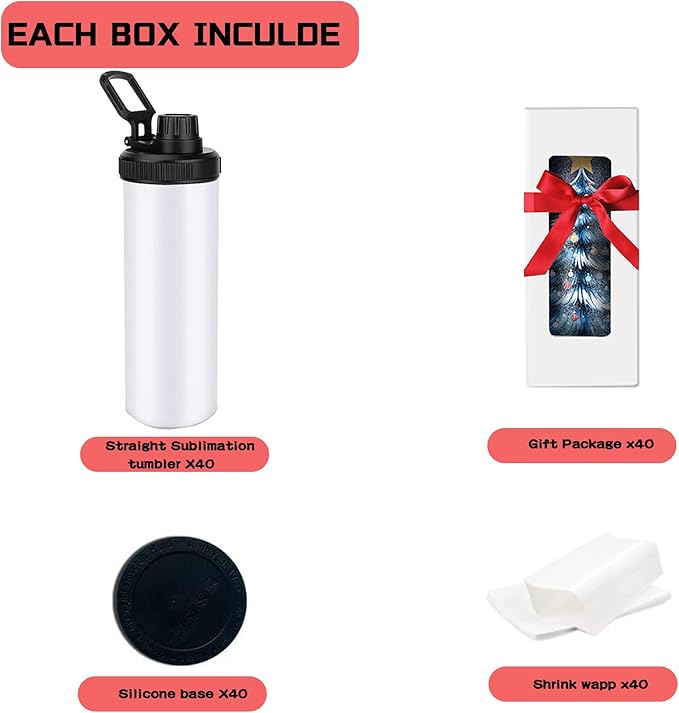 48 Pack 20oz Sublimation Tumblers Bulk, Flat Edge Sublimation Tumbler Blank, Skinny Straight Stainless Steel Blanks Cups with Individual Box(48, HANDLE LID B)