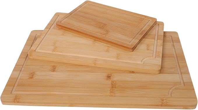 3pcs Wood Chopping Boards, Smooth Cutting Boards Set with Grooves and Inner Handles, for Kitchen, Meat, Vegetables, Cheese