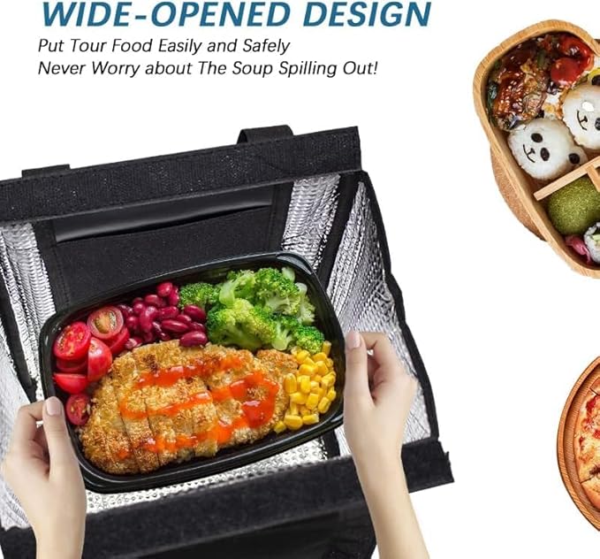 iknoe Insulated Lunch Bag for Women & Adults, 9L Foldable Wide-Open Cooler Bag with Pockets, Leakproof & Portable, for Picnic, Office, Beach(PureBlack)