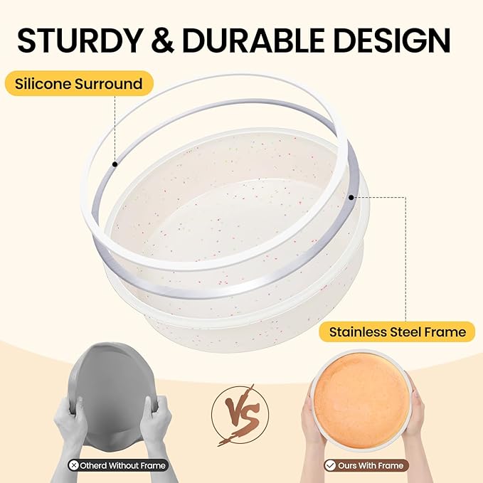 Vinino 8 Inch Silicone Round Cake Pan with Metal Reinforced Frame Set of 3, Nonstick Silicone Springform Pan for Baking Suitable for Making Layers, Cheese & Chocolate Cakes