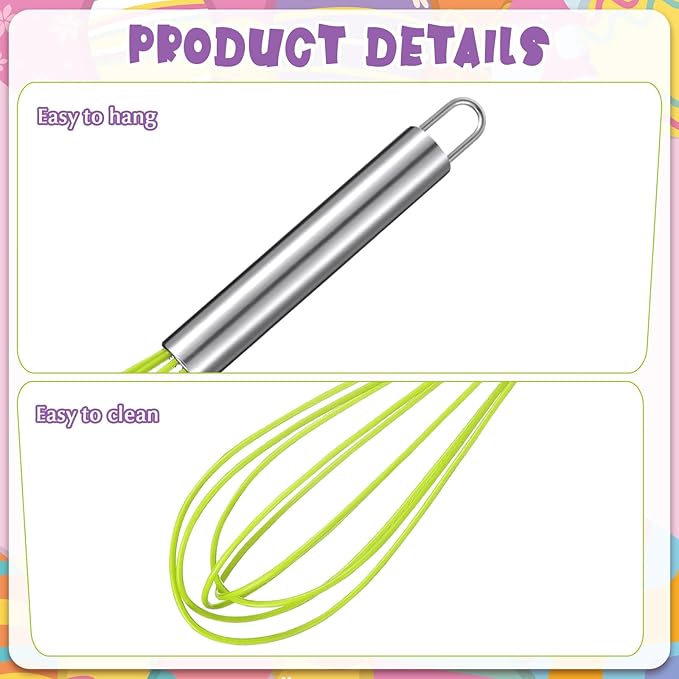 Domensi 24 Pcs 8 Inch Whisks Bulk for Cooking Silicone Whisks Non Scratch Stainless Steel Wisks Coated Metal Heat Resistant Egg Beaters for Mothers Day Party Favor Gift Supplies