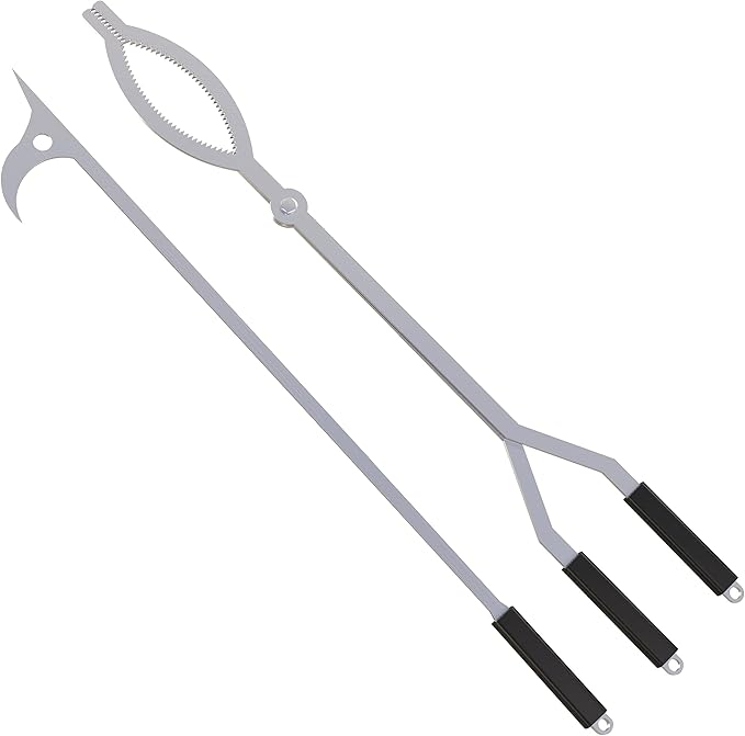 40" Fire Tongs Firewood Grabbers and Fire Poker Set, Stainless Steel Large Log Grabbers for Outdoor Fireset Fire Pit Bonfire Campfire Backyard Deck Indoor Fireplace Tools Set