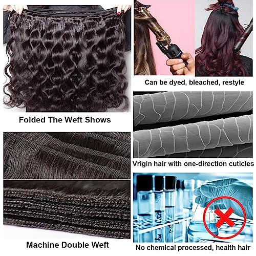 18 20 22 Inch Body Wave Bundles with Closure (16 Inch 5x5 HD Lace Closure) Human Hair Brazilian 3 Bundles with Closure Unprocessed Virgin Human Hair Free Part