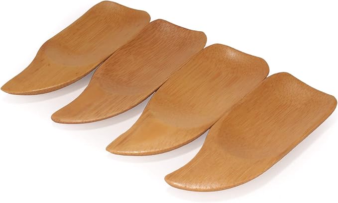 BambooMN - 4" Small Solid Bamboo Curved Handle Scoop, 30pcs