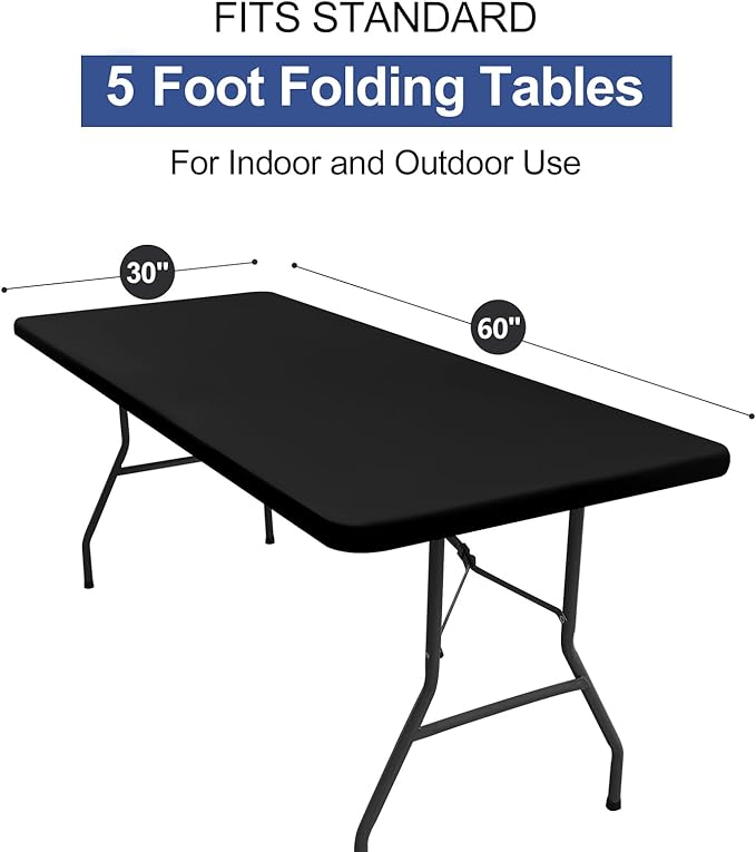 homing Rectangle Table Cloth Cover, Waterproof Polyester Elastic Fitted Tablecloth, Fits for 5 Foot Folding Tables, Washable Table Protector for Picnic, Camping, Outdoor (Black, 30" x 60")