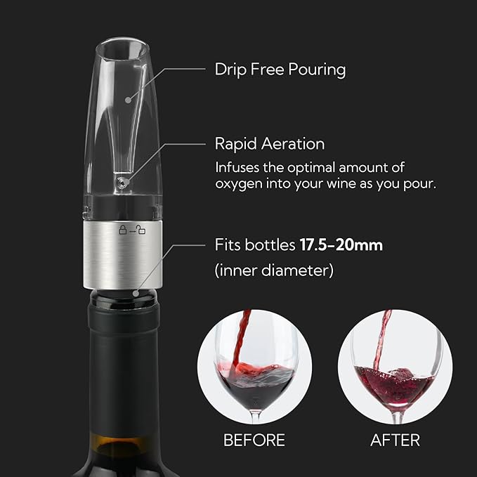 KITCHENDAO Rechargeable Electric Wine Aerator Dispenser and 2-in-1 Wine Aerator Pourer and Stopper