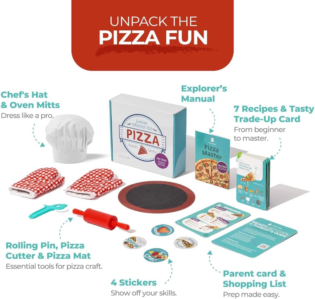 Tovla Jr. Ultimate Real Pizza Cooking Kit for Kids – Fun DIY Baking Set, STEM Activity for Ages 4+, Visual Learning Pizza Tools, Great Gift for Young Chefs