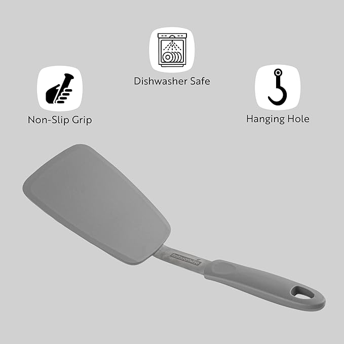 Restaurantware Comfy Grip Silicone Turner 1 Durable Cooking Turner - Stainless Steel Body Rubber Handle With Hole Red Silicone Flipper Spatula Tolerates Up To 446F Dishwashable