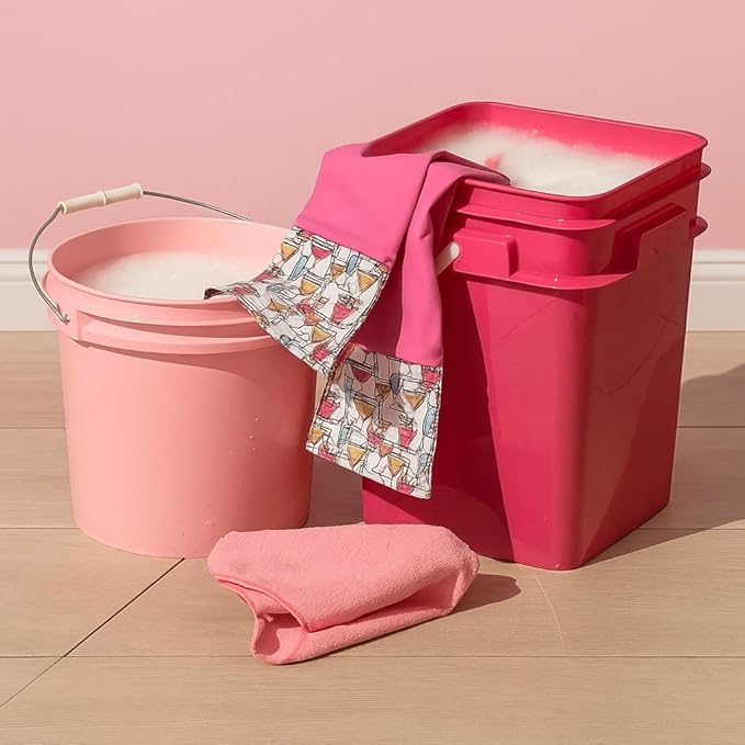 House Naturals 4 Gallon Square Food Grade Bucket Pail with Plastic Handles and Lid (Pack of 3) Made in USA containers (Pink/Magenta/Purple - Black lids)