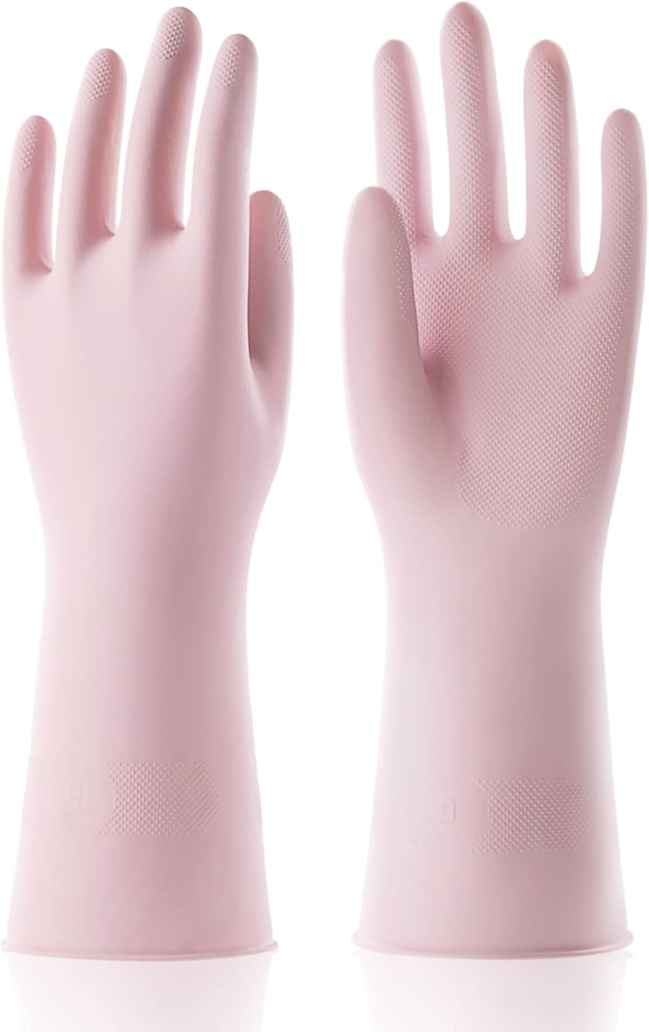COOLJOB Small Household Rubber Gloves with Cotton Liner & Non-slip Grip, Waterproof Long Lasting Dishwashing Gloves for Kitchen & Bathroom Cleaning, Light Pink, 1 Pair