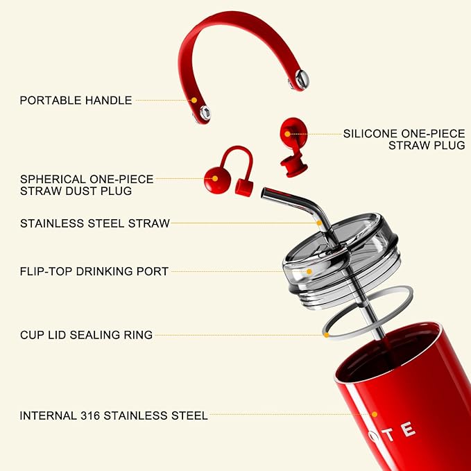 OTE 30OZ Tumbler with Handle, 316 Stainless Steel Water Bottle with Straw, 800ML Vacuum Insulated Bottle, Insulated Travel Mug, Tumbler for Office or Home, Cup Holder Friendly, Keep Hot/Cold (Black)