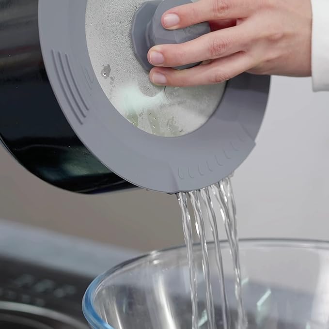 Tempered Strainer Lid for Stockpot, Pasta, Soup Pots with Heat Resistant Silicone Rim - Universal Pan Lid with Pour Spout - Microwave Safe - Fit 6.5-8 inch - Light Grey