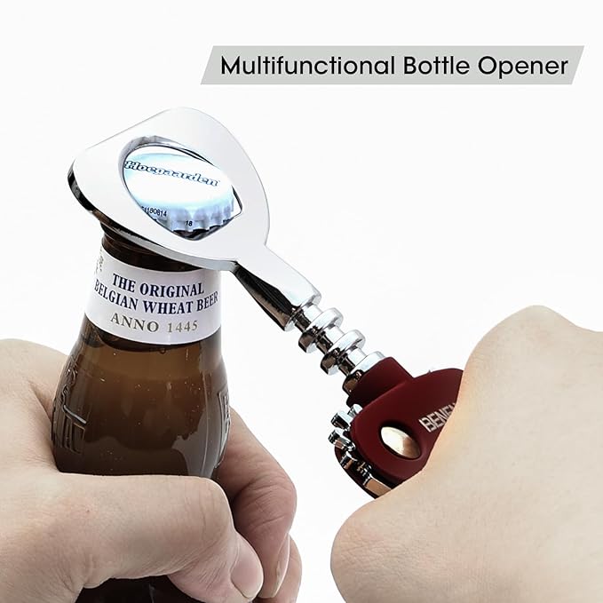Beneno Wine Opener, Zinc Alloy Premium Wing Corkscrew with Multifunctional Bottles Opener, Sharp Wine Corkscrew with Ergonomic Non-Slip Wing Handle, Upgrade Purple