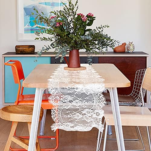 10 Pcs White Lace Table Runners 14 x 120 Inch for Wedding Bridal Shower Baby Shower Party Table Decoration, Rustic Rose Embroidered Boho Table Runner