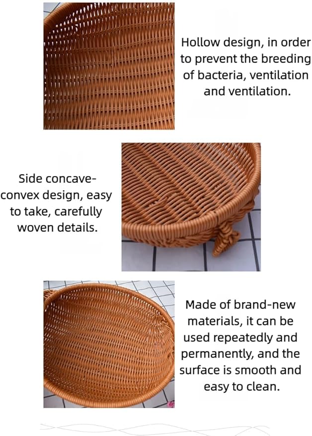hand-woven round rattan basket storage basket storage box ornaments decorative basket multifunctional picnic food bread basket fruit gift basket key basket. (Circular trident)