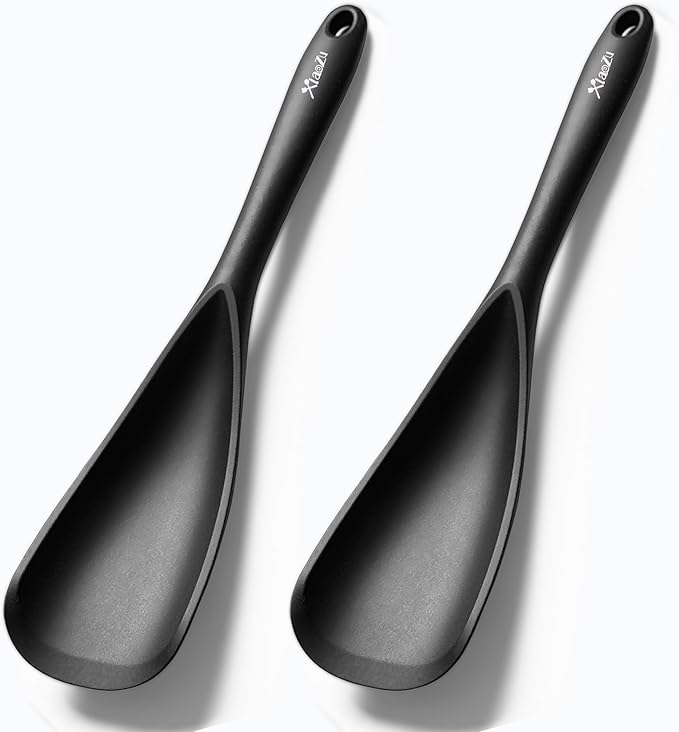 Silicone Spatula Spoon, Great for Both Cooking and Serving Durable BPA-Free Matte Black Silicone, Seamless Design, Safe for Nonstick Cooking Surfaces, 2-Pcs, Black