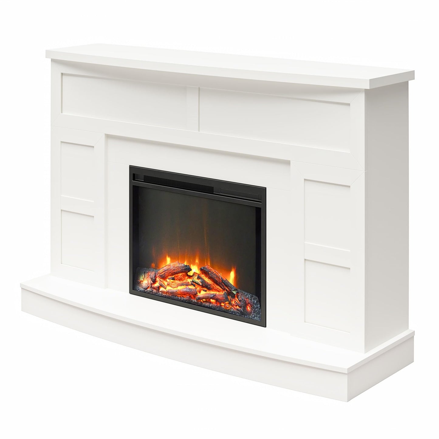 Ameriwood Home Barrow Creek 53.5 Inch Electric Fireplace with Mantel, Replaceable Fireplace Insert Heater, Remote Control, Timer, Realistic Log and Flame Effect, for Living Room or Bedroom, White