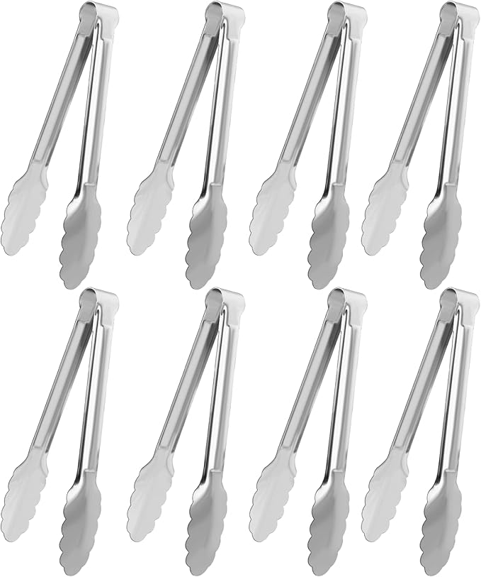 8 Pack Serving Tongs XEVOM Kitchen Tongs,Buffet Tongs, Stainless Steel Food Tong Serving Tong,small tongs (7inch)