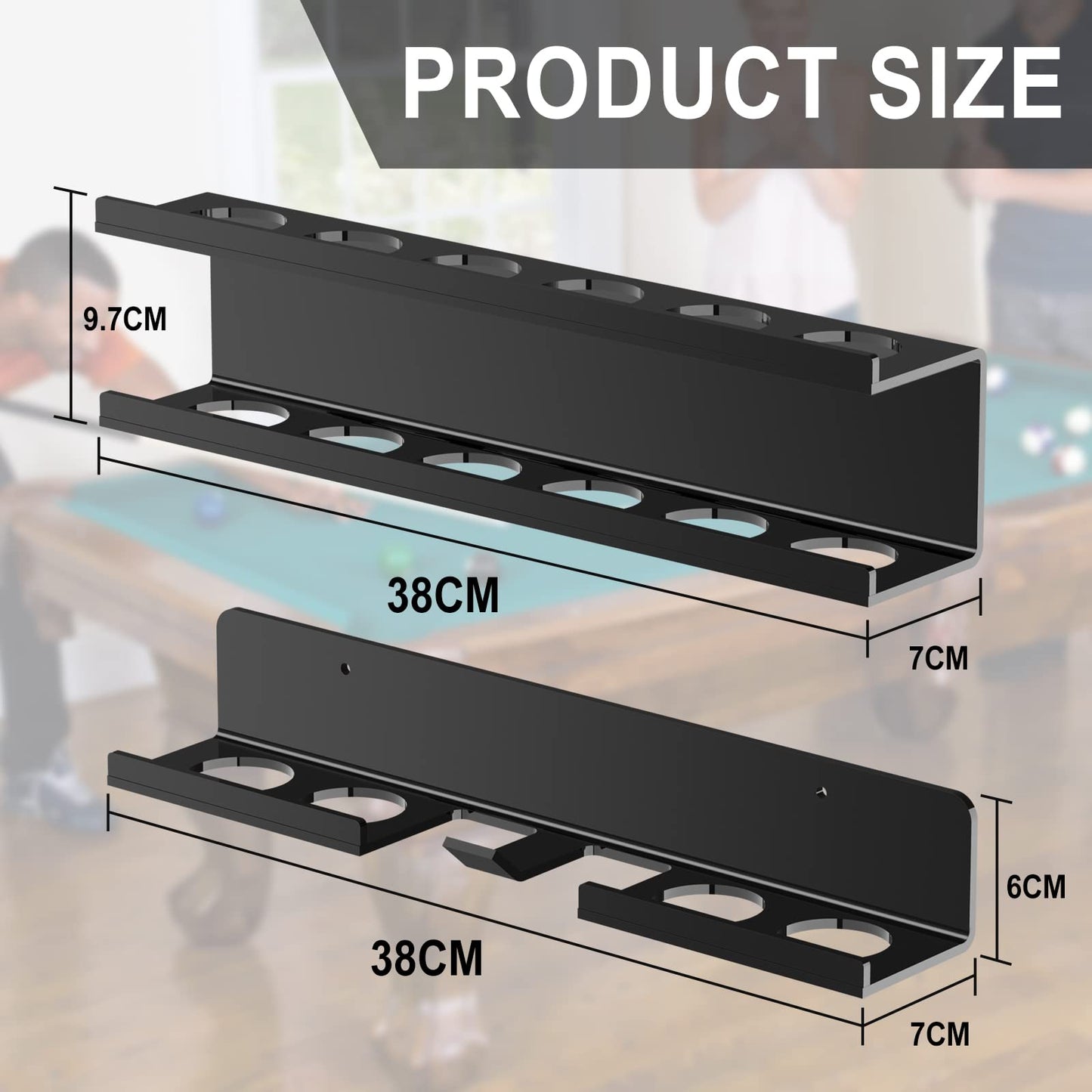 Cosmos Acrylic Billiard Ball Storage Shelf Set Pool Ball Wall Mount Rack Pool Accessory Wall Holder for 16 Balls Billiard Pool Ball Cue Ball Billiard Ball Rack in Billiard Room Bar (Solid Black)