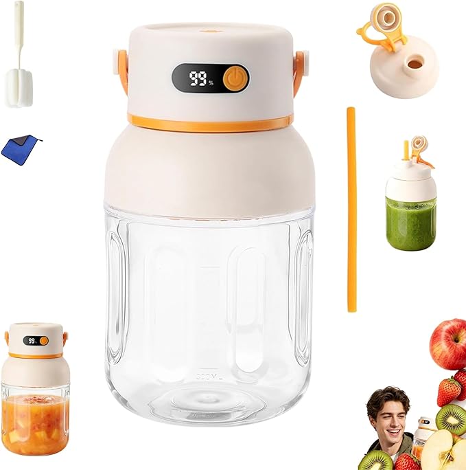 Portable Electric Juicer Cup with Zero Cord Hassle, Fresh Juicer Portable Blender with Digital Display, Leakproof USB-C Rechargeable Personal Blender for Home, Travel, Easy Clean (a,1000ml)