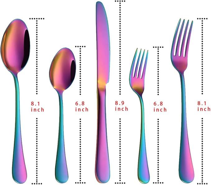 Rainbow Silverware Set Flatware Cutlery - 30 Pieces Stainless Steel Colorful Utensils, Tableware Set Service for 6, Include Knife/Fork/Spoon, Reusable, Mirror Polished, Dishwasher Safe