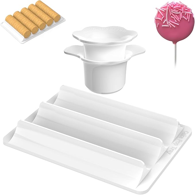 Cake Pop Cutter and Pusher with Tray - Circle Cake Pop Mold Set | Non-3D Printed | 1.75" Size | High-Capacity Dual-Cavity Cake Pop Tray | Smooth & Easy-Clean Surface (Cutter & Tray Set)