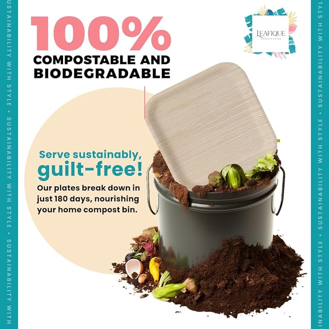 100% Natural 6” Palm Leaf Square Plate (100 pack), Compostable & Biodegradable Dinnerware for Catering, Birthdays, Halloween, BBQs, Thanksgiving, Alternative to Paper & Bamboo Plates Disposable